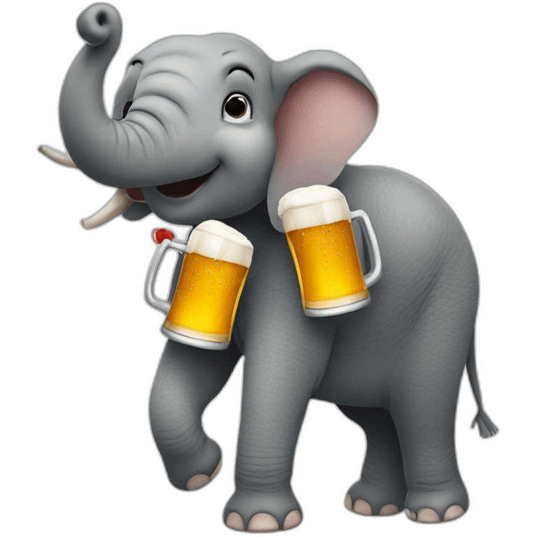 A elephant holding a beer with his trunk emoji