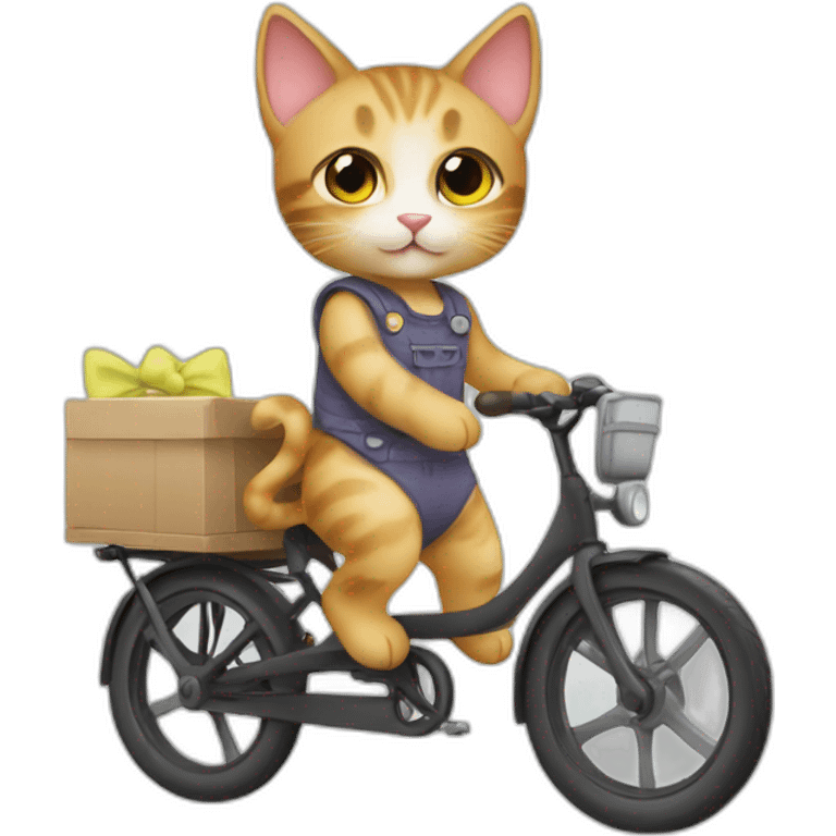 a kitten in a cargo bike wearing a cute dress emoji