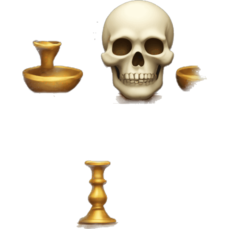 bookshelf with candlestick and skull emoji