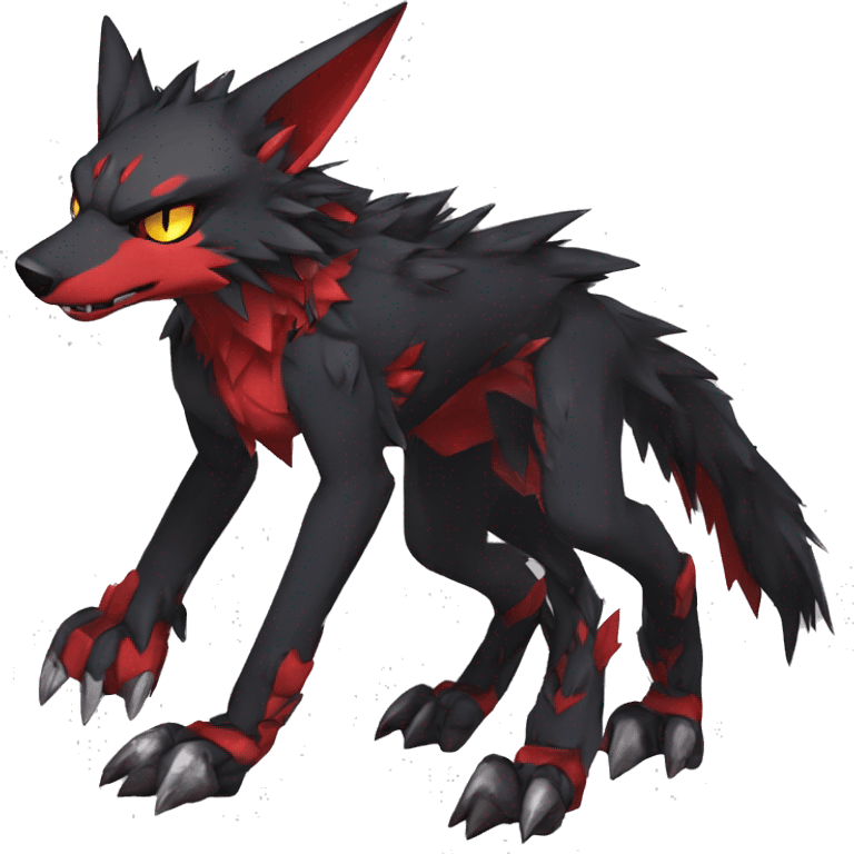  Cool Edgy Black Red Digimon-Fakemon-Garurumon-Wolf full body emoji