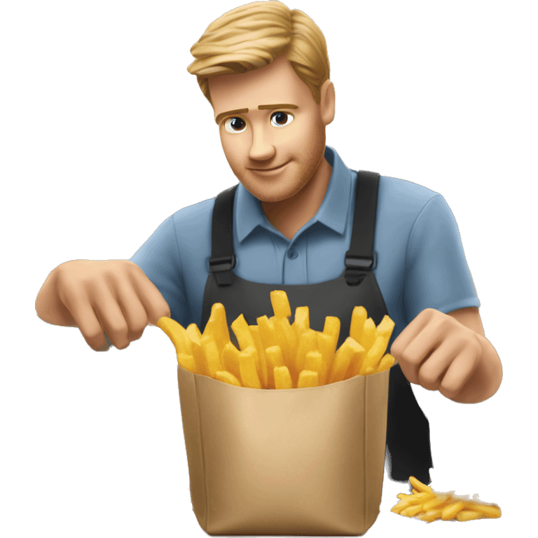 white man mcdonalds worker putting the fries in the bag emoji