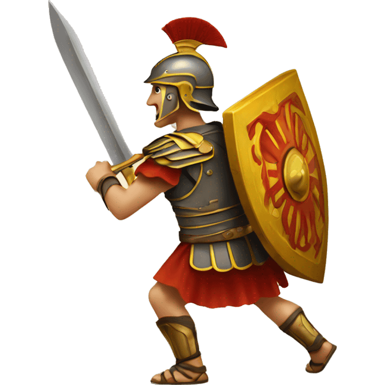 Ancient Roman soldier fighting rectangular shield with red and yellow  emoji