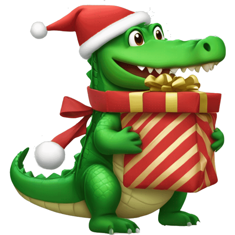 Crocodile wearing a Santa outfit carrying a sack of gifts  emoji