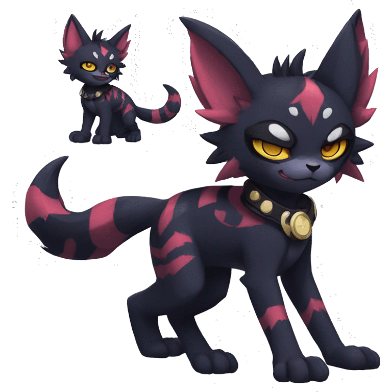 Black Anthro Cool Punk Noibat-Litten-Fakemon-fursona with fangs and edgy markings Full Body emoji