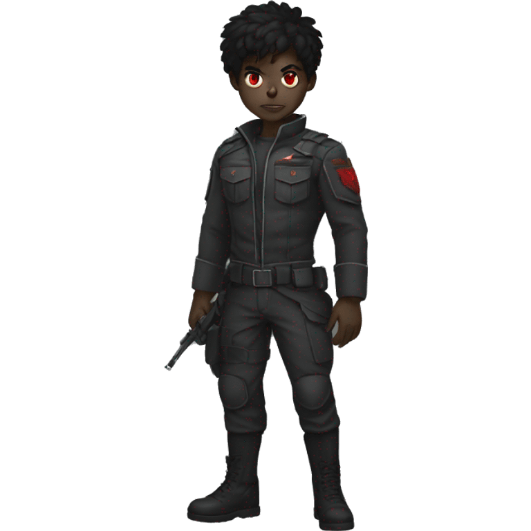 Black militar demon boy, grey skin and red eyes, black hair emoji