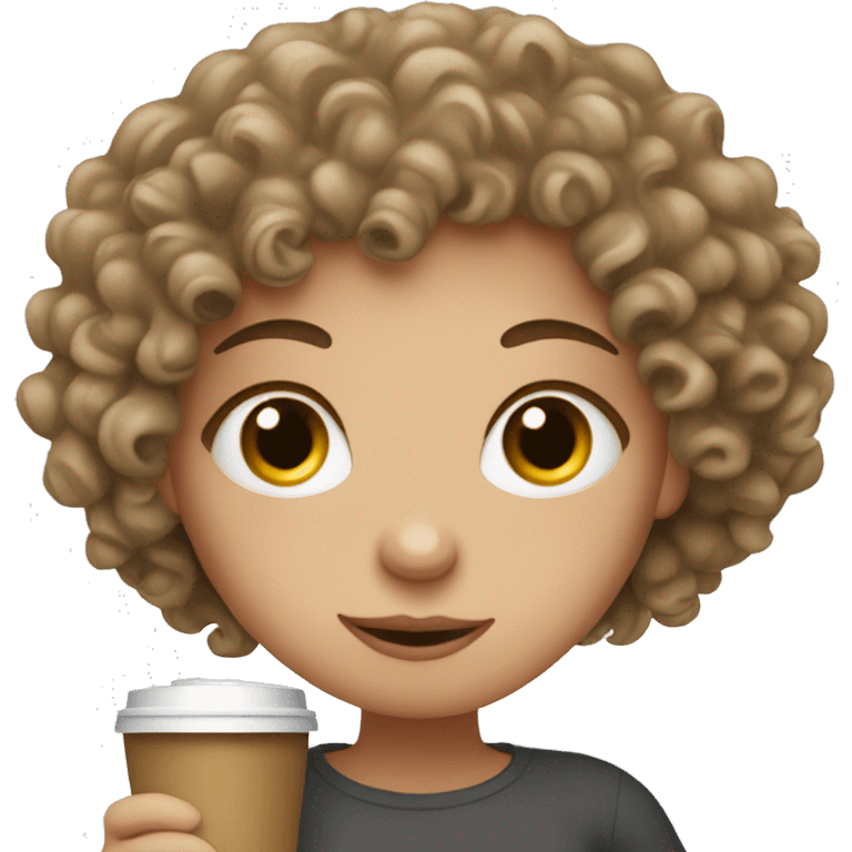 Curly haired white girl with a coffee emoji