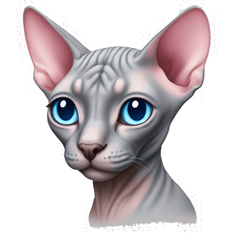 Grey and pink sphynx cat with blue eyes emoji