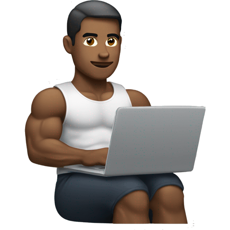 a muscular man working in a laptop emoji