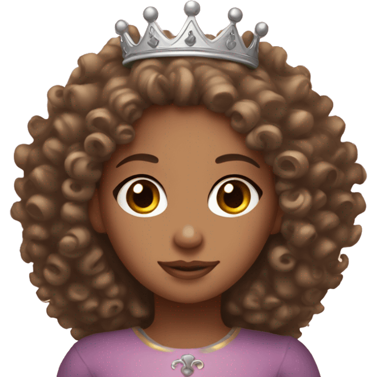 curly haired mixed girl with brown eyes with princess crown emoji