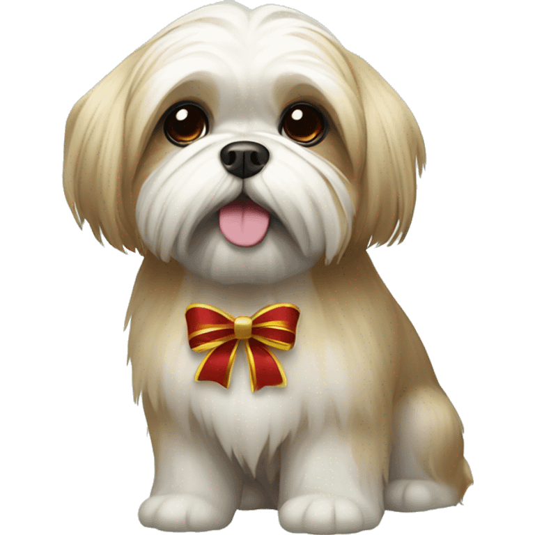 lhasa apso with golden christmas bow emoji