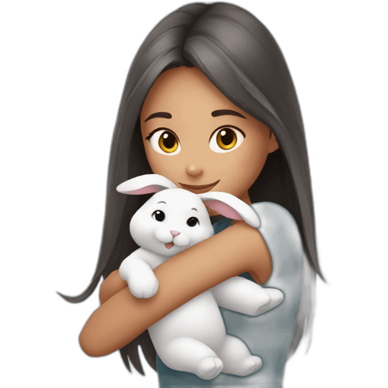 girl with cute gey rabbit emoji