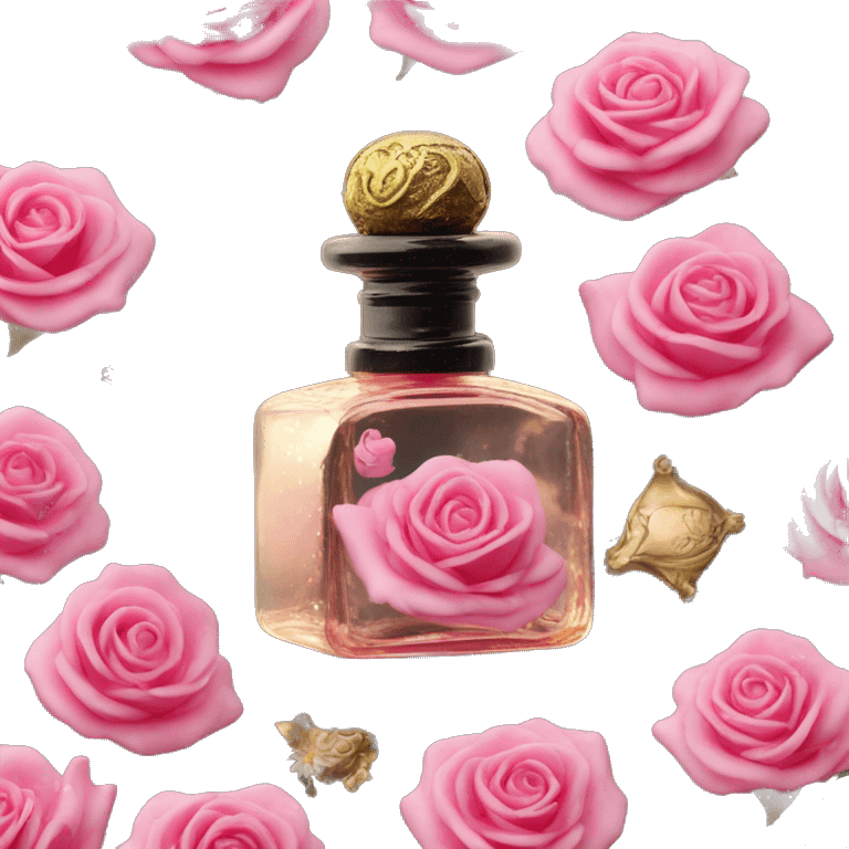 Rose magic fairy sparkling old Antique oil perfume bottle with herbal and rose flowers black emoji