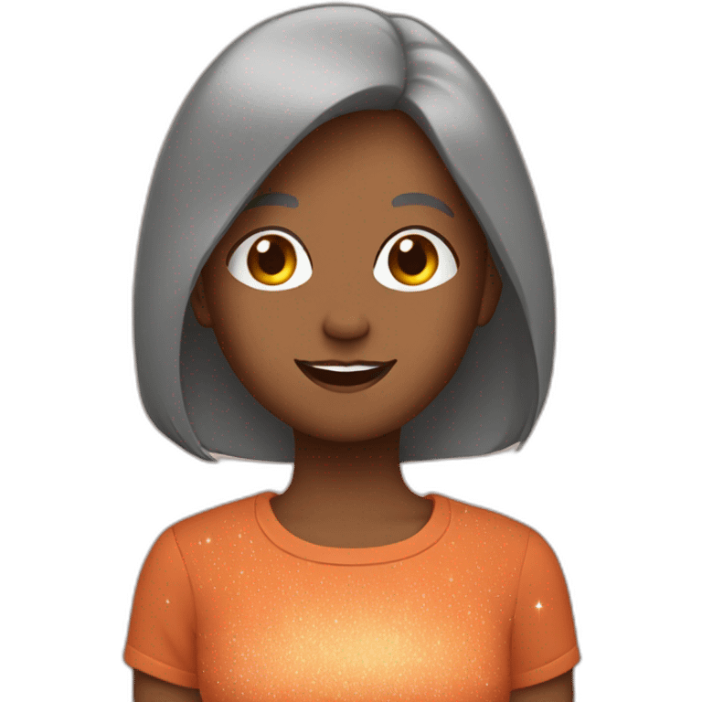 Gray straight haired girl with terracotta t-shirt and sparkles around the head emoji