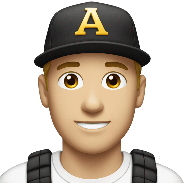 A WHITE YOUNG MAN WEARING A WHIT BLACK CAP WITH YEAR 2014 TEXT IN THE FRONT emoji