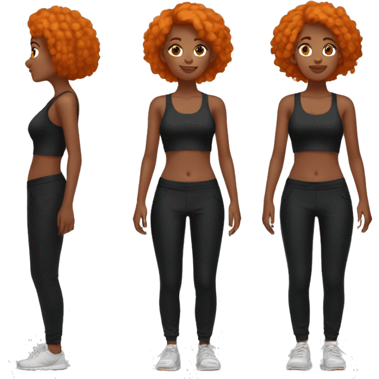 girl with orange hair wearing black oversized pants and backless sport top emoji