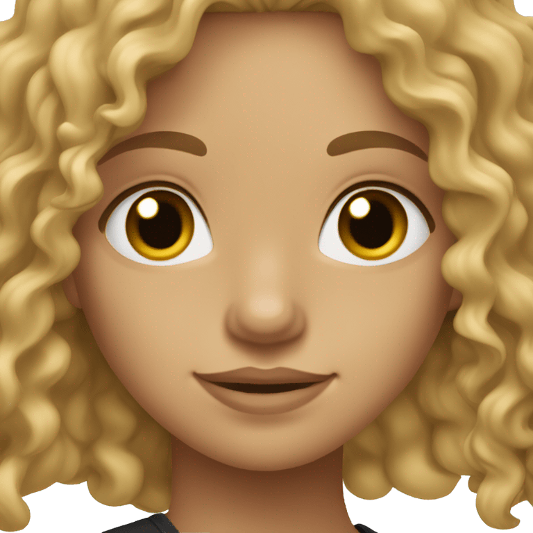 Dark Blonde long curly hair girl with tan skin and black brown eyes emoji