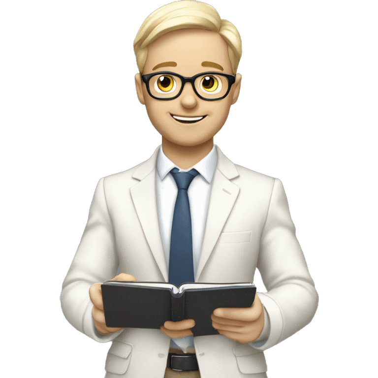 a white-skinned networking and personal brand consultant with a notebook in his hands emoji