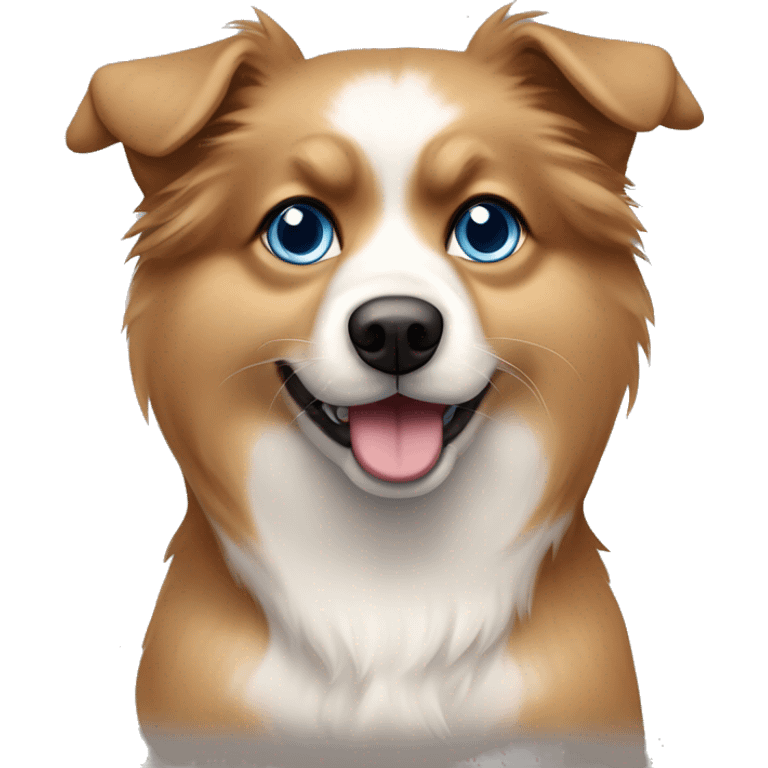 Zwergspitz dog with heterocromia blue and brown eyes, color of fur light brown and white emoji