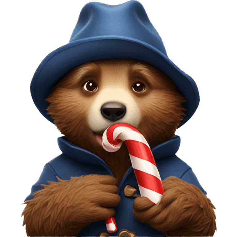 Paddington licking a candy cane emoji