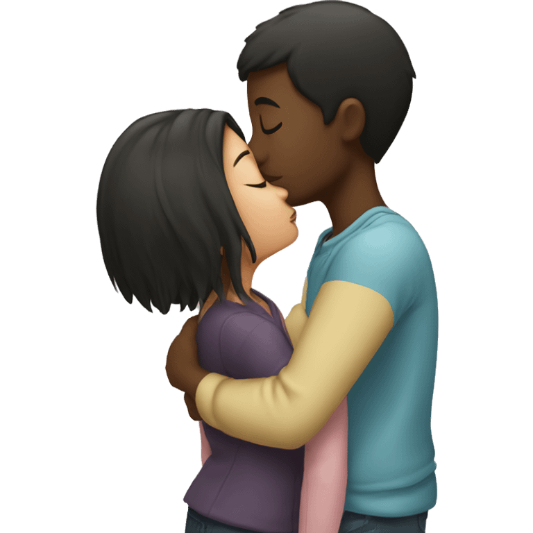 Black boy kissing Asian girl emoji