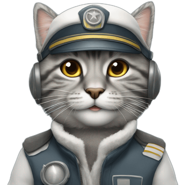 grey fluffy tabby face dressed as pilot of plane emoji