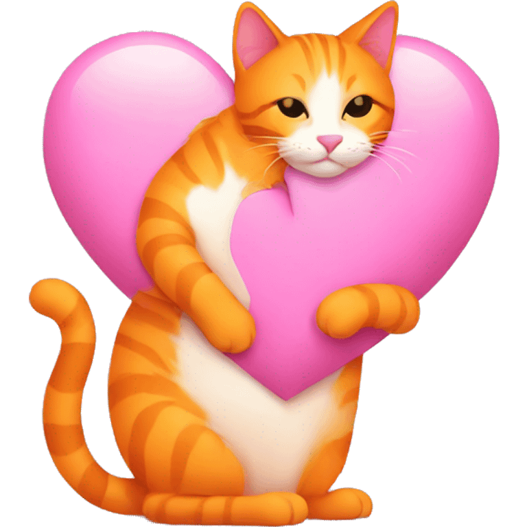 Orange cat hug pink heart emoji