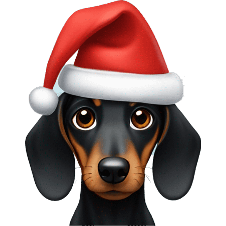 A black dachshund in a Santa Claus hat emoji