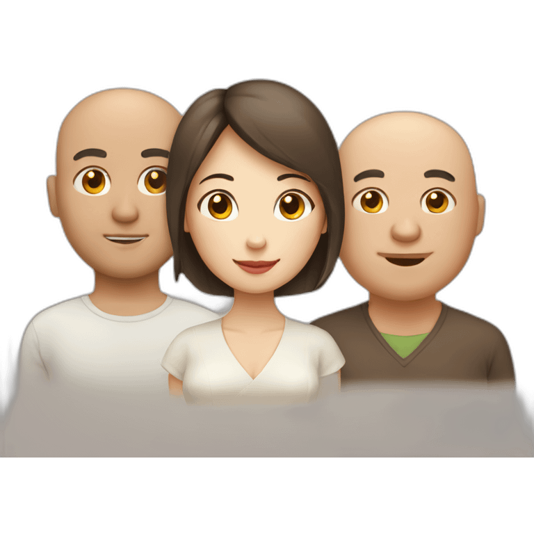 4 friends. Chinese lady, bald man, fat man, brown hair lady emoji