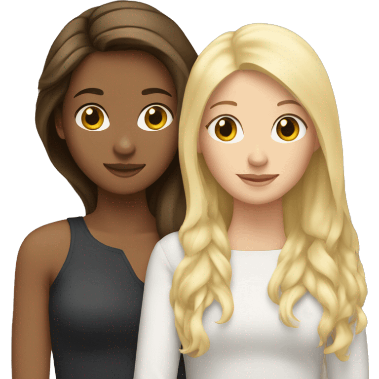 Brunette hair friend hugging a blonde hair friend  emoji