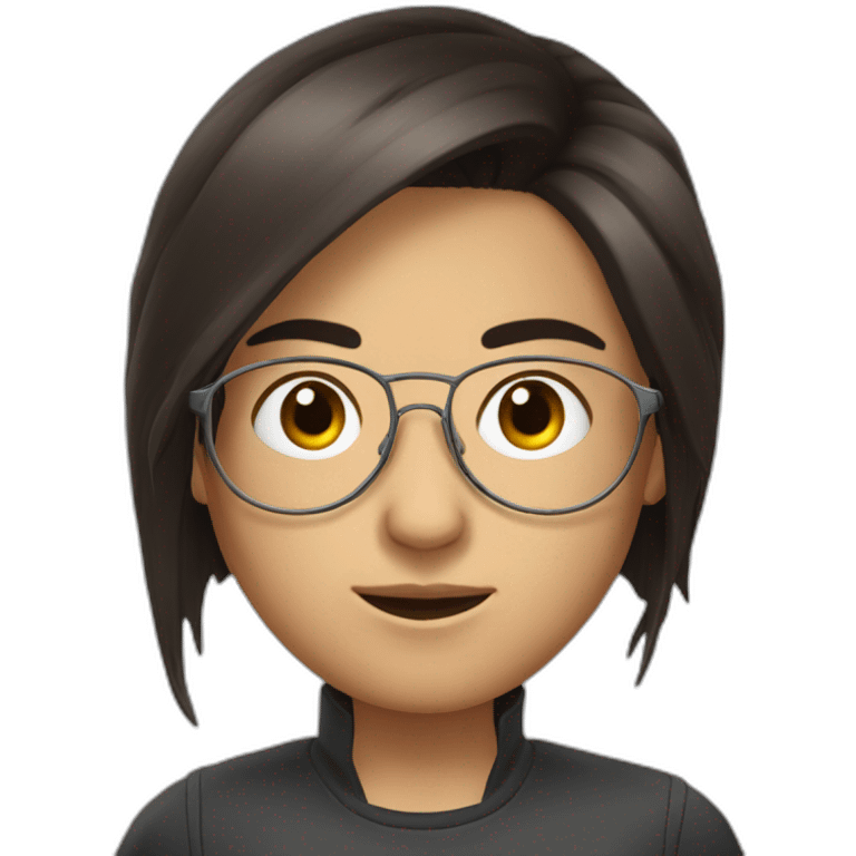 Uzbek teenager, dark brown a bit shiny hair with thin metal view glasses emoji