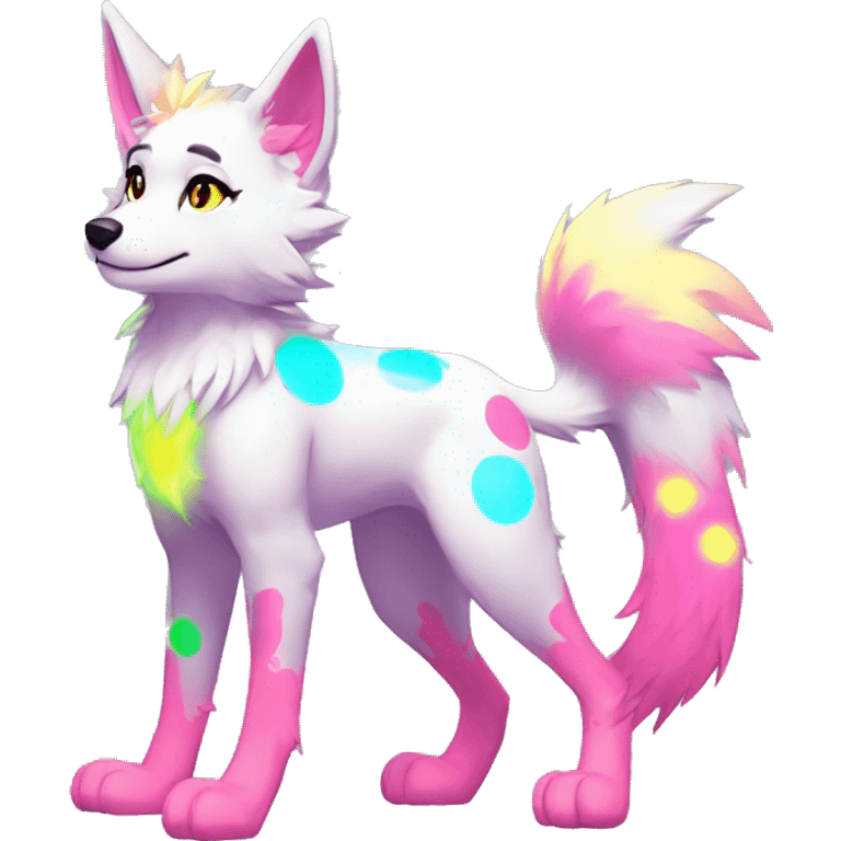 Anthro Colorful Shiny Fionbri-Falvie-sparkle-wolf-sona with neon spots full body emoji