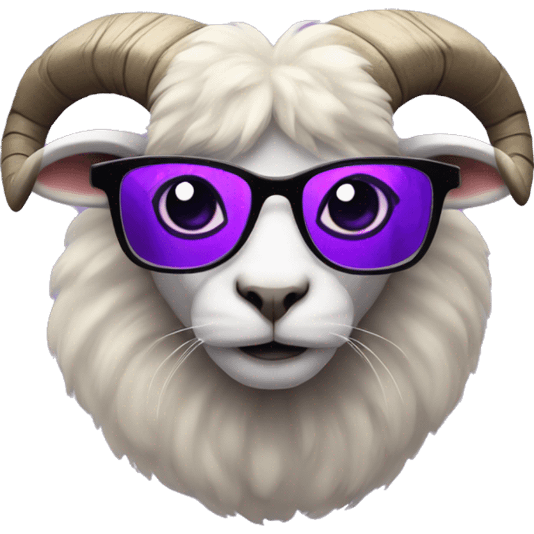 Ram with purple fur and black cat eye glasses emoji