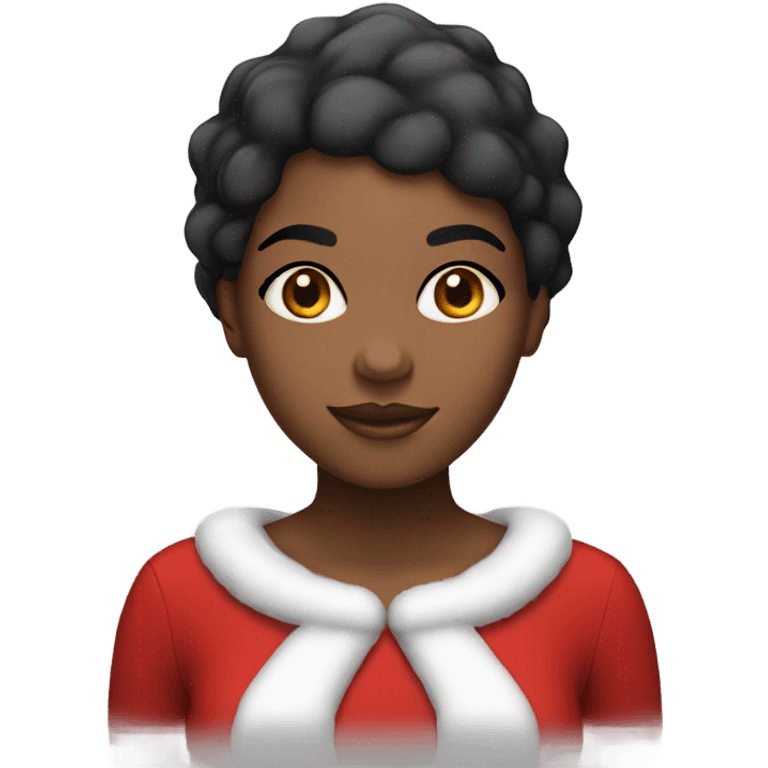 Black woman with black short hair with a Santa hat and a red dress  emoji