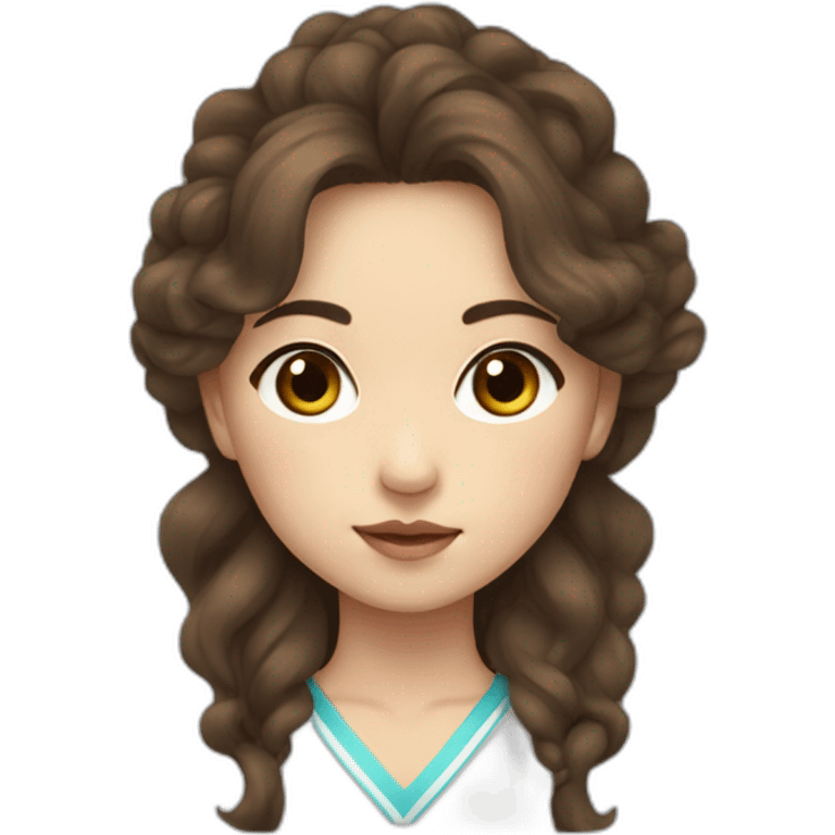 Kazakh girl with brown wavy hair, dark eyes and septum whose style was influenced by korea emoji