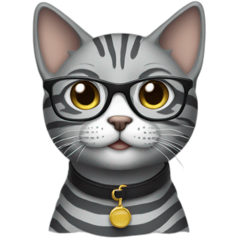 Grey striped cat with glasses emoji