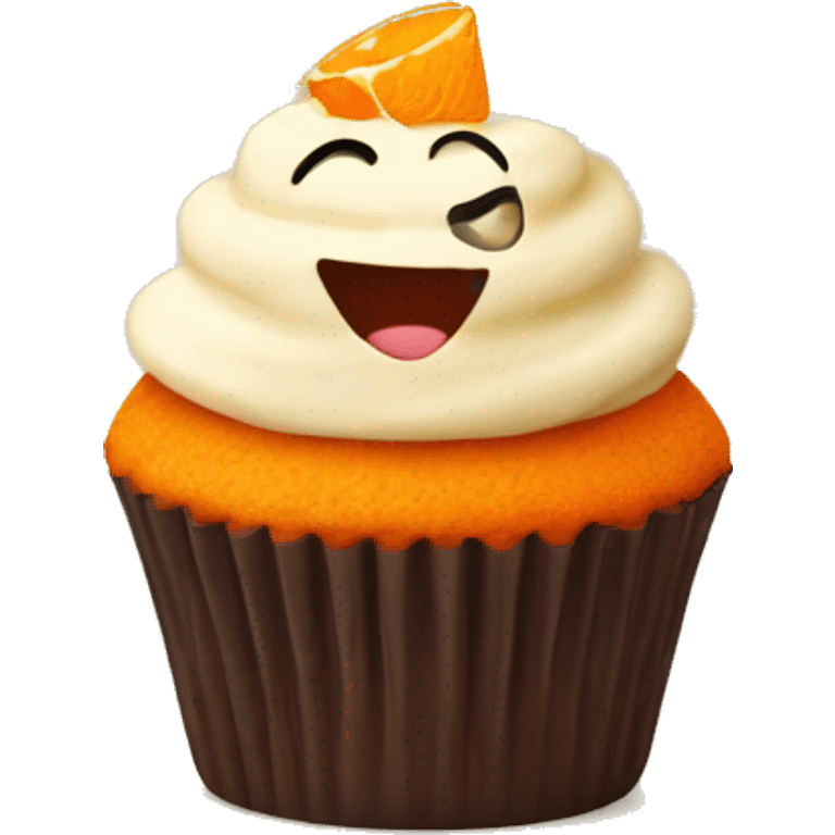 Orange cupcake with a happy face  emoji