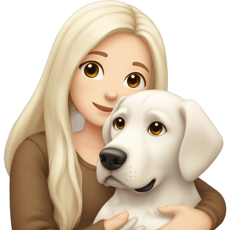 long brown hair girl cuddling a cute white Labrador  emoji