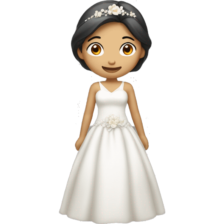 "An Asian girl wearing a wedding dress, standing and looking happy." emoji