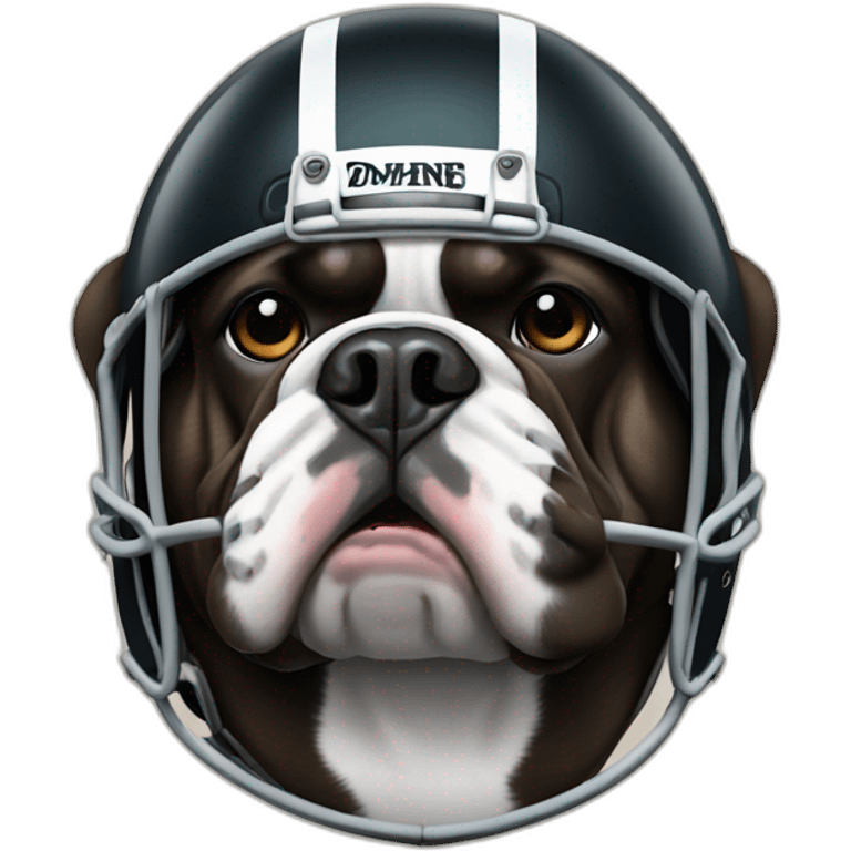 Black bulldog wearing a football helmet and pads emoji