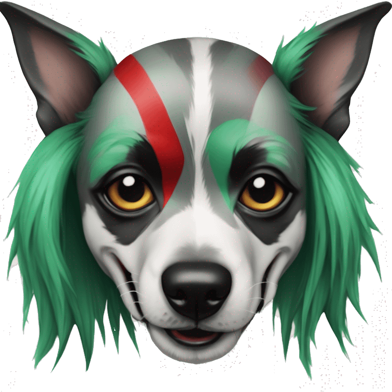 Punk dog spiked collar Green gray black red punk dog joker as a dog Harley Quinn as a dog mime clown harlequin facepaint tattoos punk lurcher surrealism  emoji