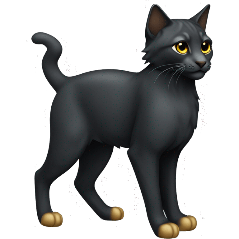 Small sleek black lynx cat with golden eyes and fully body emoji