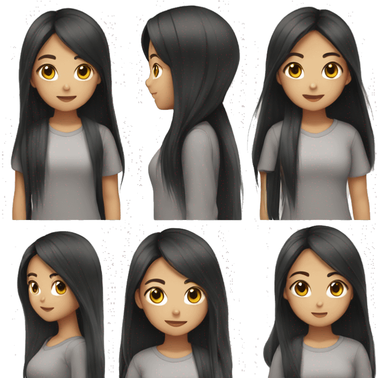 girl Asian long hair black emoji