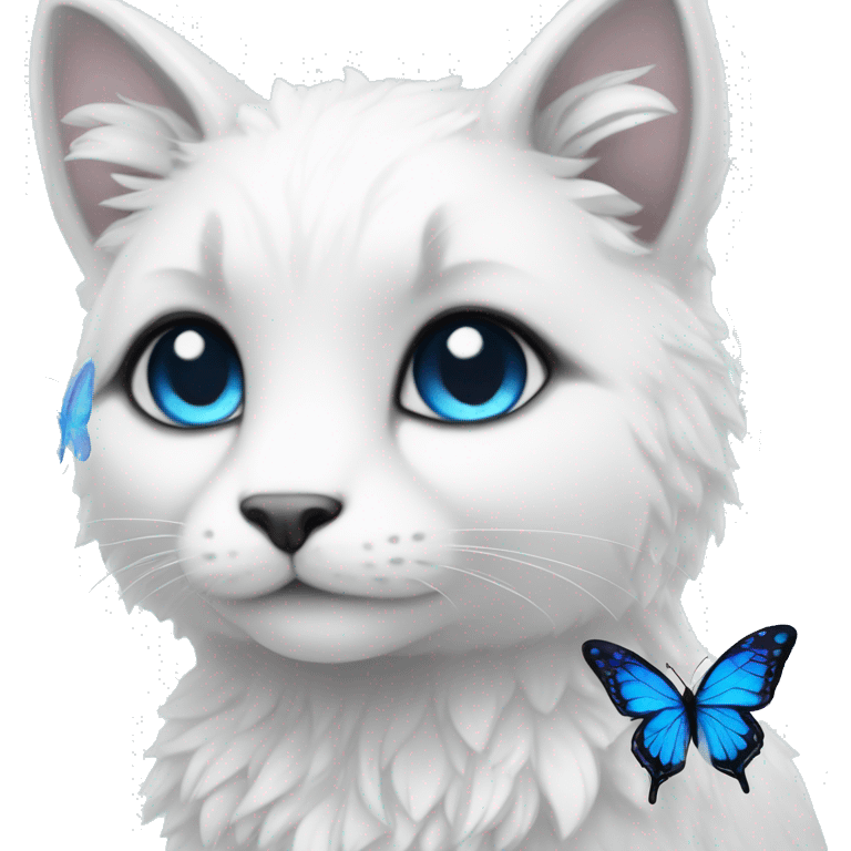 Edgy Cute Cool Kawaii gorgeous sparkly ethereal white fantasy animal with blue eyes sona with flowers and butterflies beautiful aesthetic emoji