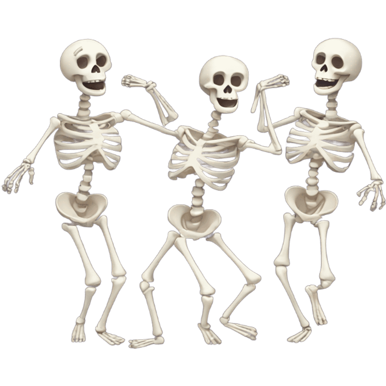 Three skeletons dancing emoji