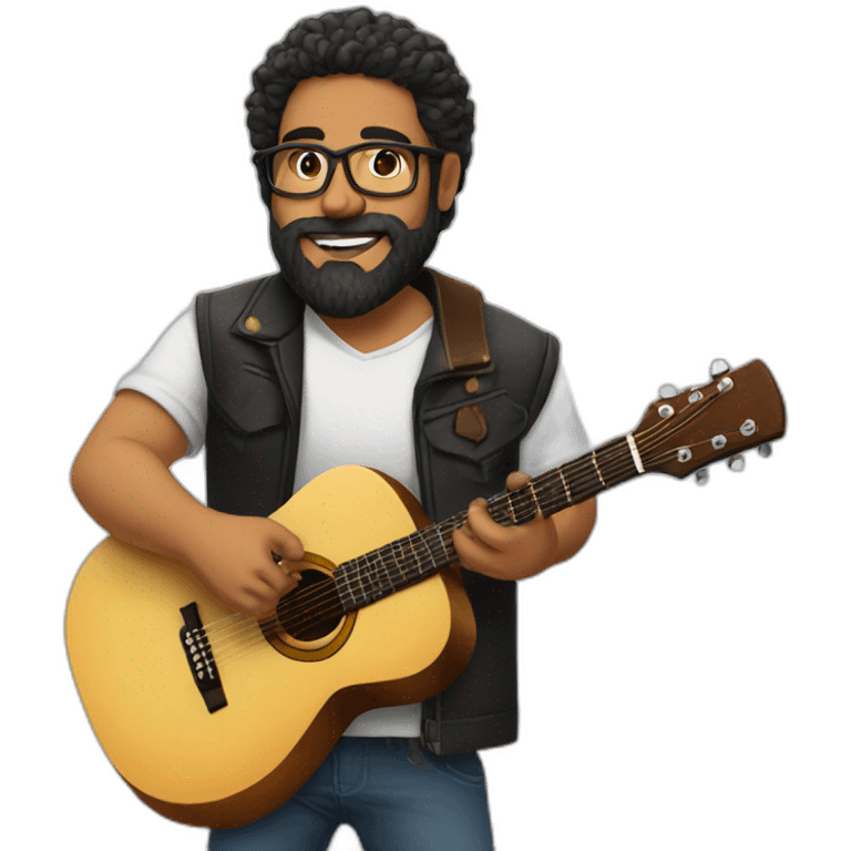 Latin lover Bearded man, very strong, with glasses, playing guitar  emoji