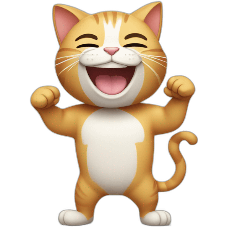 cat with thumbs up muscles and big smile showing the whole body emoji