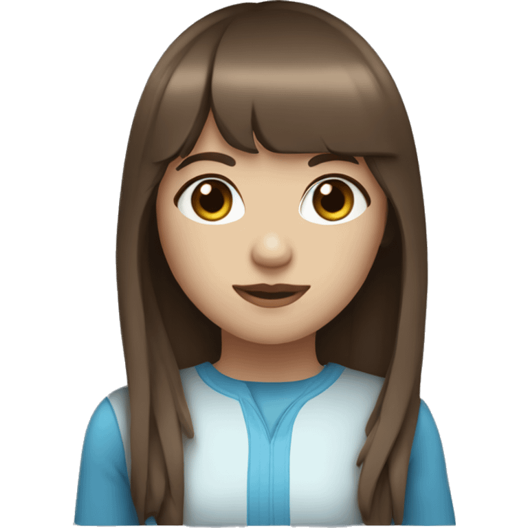 Girl with brown hair with fringe and blue eyes emoji