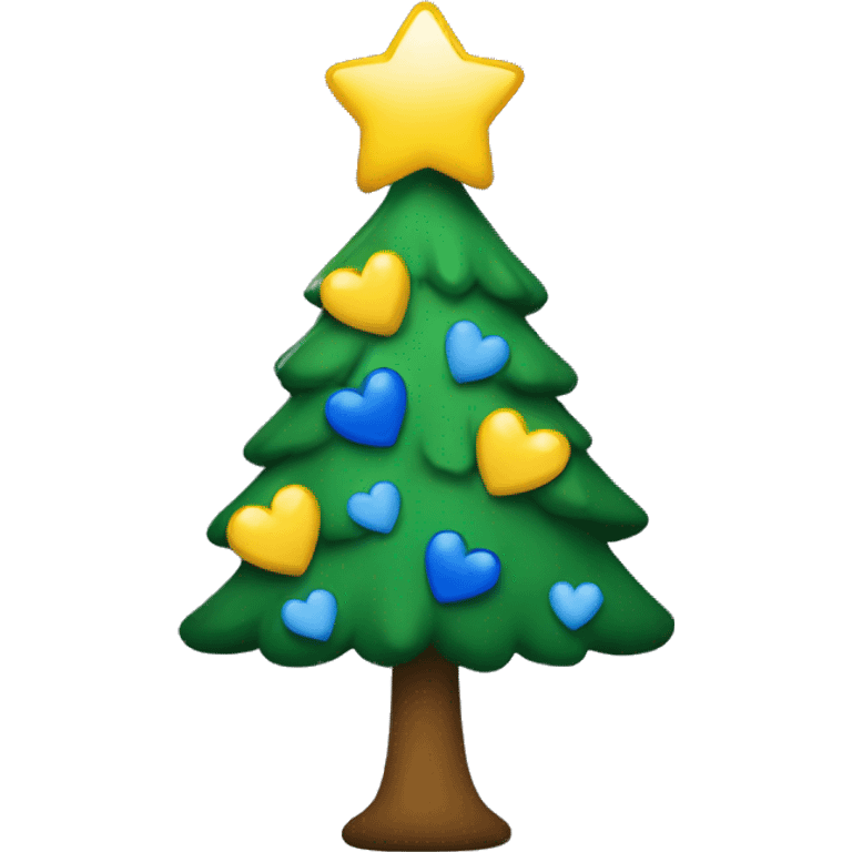 Christmas tree with yellow and blue hearts emoji