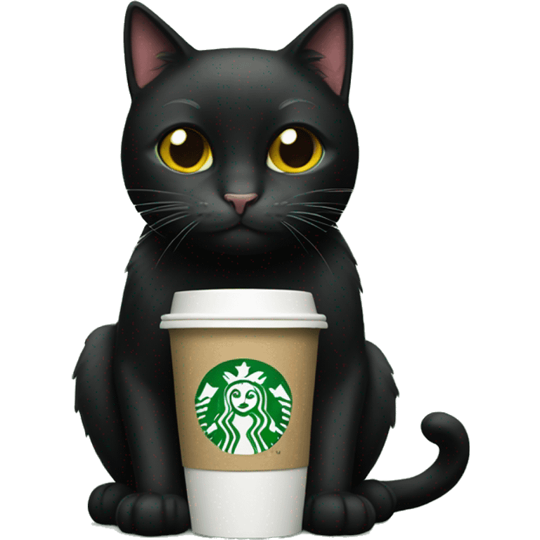 Black cat with Starbucks coffee  emoji