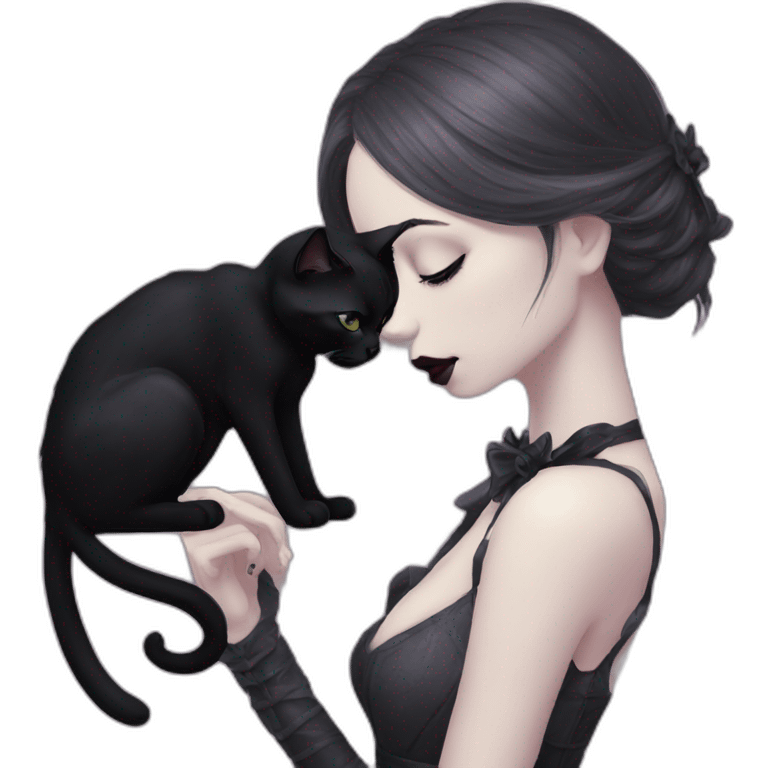 Gothic girl kisses black cat emoji